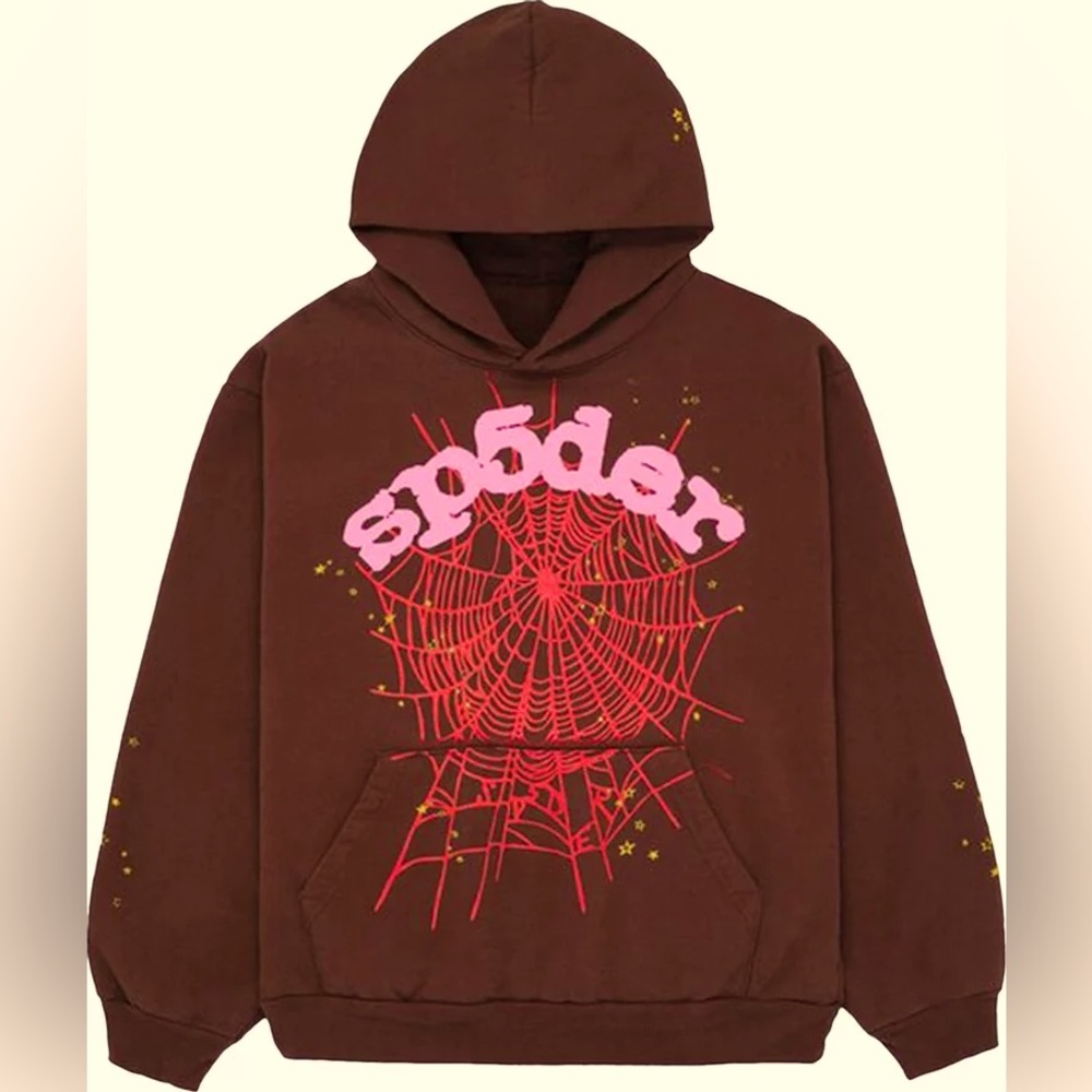 Never Worn Brown Sp5der hoodie, size medium. selling because it’s too small
